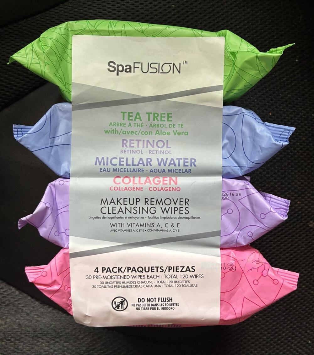 Spa Fusion 4 Pack Makeup Remover - Tea Tree, Retinol, Micellar Water, Collagen